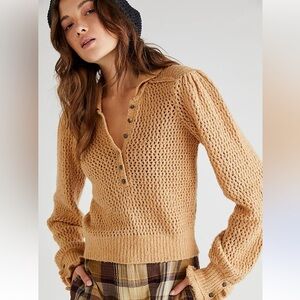 We The Free Camel V-Neck Sweater. Size M